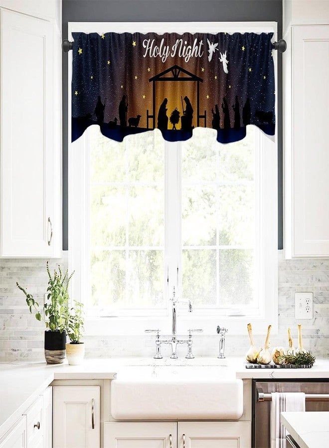 DOTOOMA 54x18 Inches Christmas Holy Night Manger Nativity Window Treatment Valance Dawn Desert Shabby Manger Maris Camel Team Bible Story Kitchen Dining Room Polyester Fabric Decor Supplies - Image 2